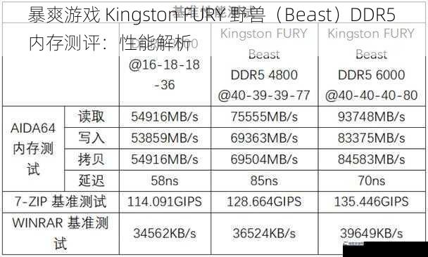 暴爽游戏 Kingston FURY 野兽（Beast）DDR5 内存测评：性能解析