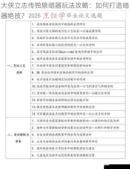 大侠立志传独狼暗器玩法攻略：如何打造暗器绝技？