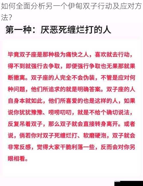 如何全面分析另一个伊甸双子行动及应对方法？