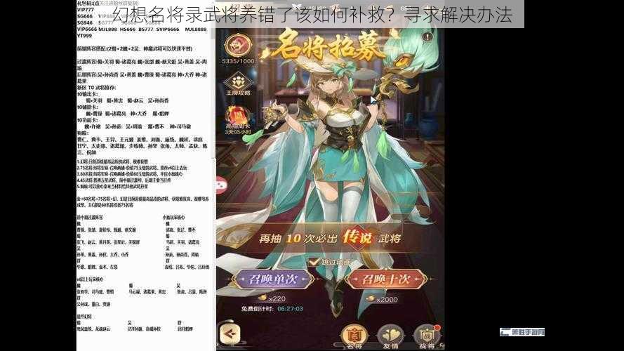 幻想名将录武将养错了该如何补救？寻求解决办法