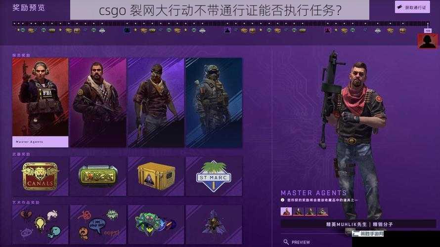 csgo 裂网大行动不带通行证能否执行任务？