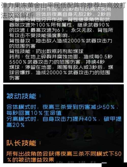 弹力果冻黄金山平民低配阵容推荐与高效打法攻略解析