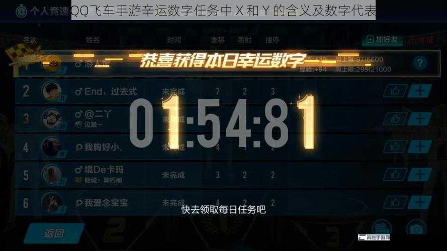 QQ飞车手游辛运数字任务中 X 和 Y 的含义及数字代表