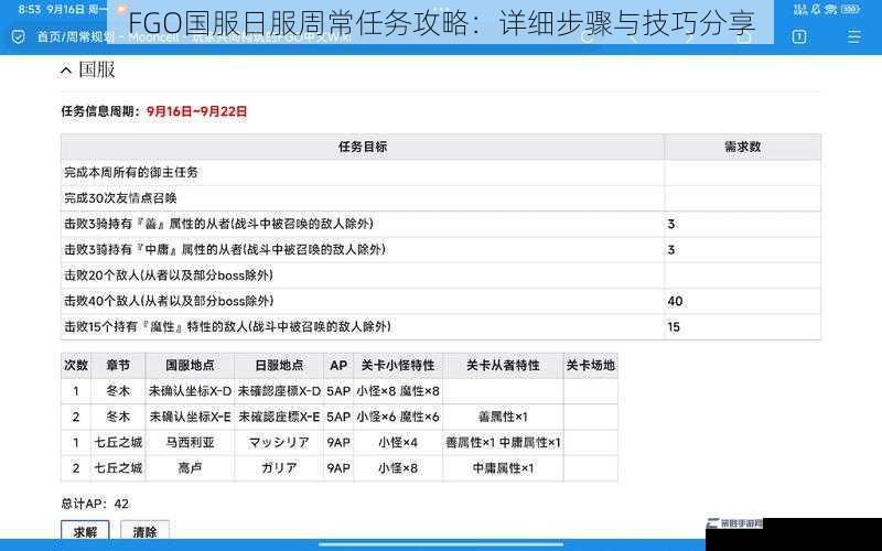 FGO国服日服周常任务攻略：详细步骤与技巧分享