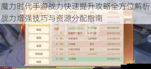 魔力时代手游战力快速提升攻略全方位解析战力增强技巧与资源分配指南